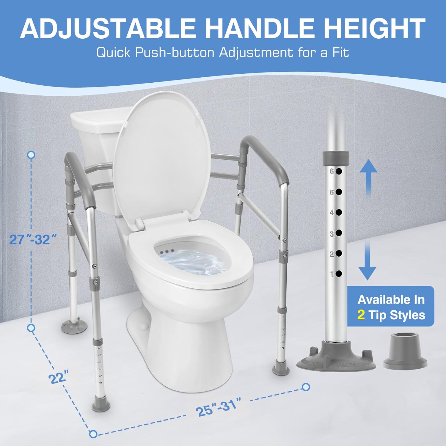 FSA/HSA Eligible Toilet Safety Rails for Seniors, Adjustable Height & Width Toilet Safety Frames with Handles,Toilet Rails W. Reinforced Bars&Suction Cups for Disabled Elderly Fit Most Toilets - Image 3