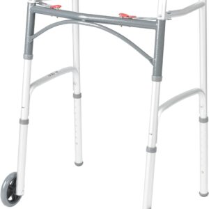 Drive Medical 10210-1 2-Button Folding Walker with Wheels, Rolling Walker, Front Wheel Walker, Lightweight Walkers for Seniors and Adults Weighing Up To 350 Pounds, Adjustable Height, Silver