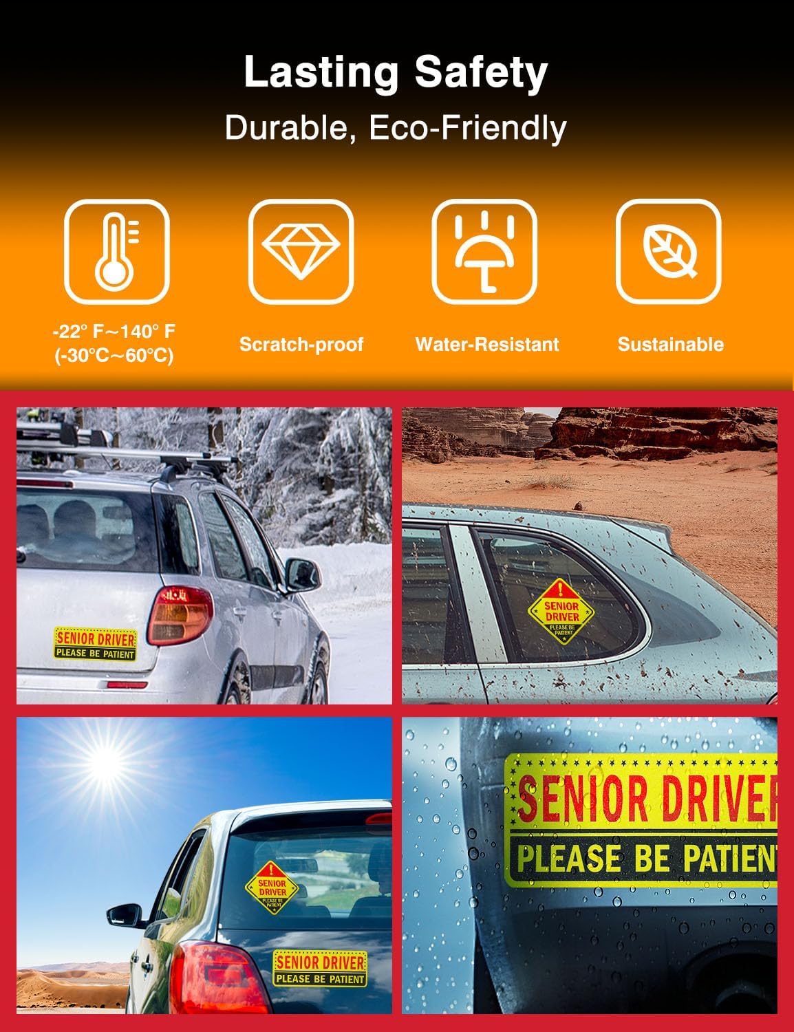 5 Reusable Senior Driver Stickers (Non-Magnetic) – Reflective Please Be Patient Decals for Elderly Drivers – Paint-Safe, Residue-Free for Cars, Windows, & Bumpers - Image 6