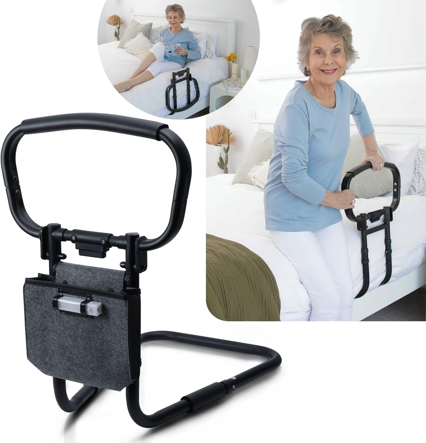 Sturdy Bed Rails for Elderly Adults Safety - Foldable & Adjustable Bed Rail - Supports up to 330lbs - Free Motion Light & Storage Bag - Fit King, Queen, Full, Twin - Bed Guard Rail for Seniors WELLORA