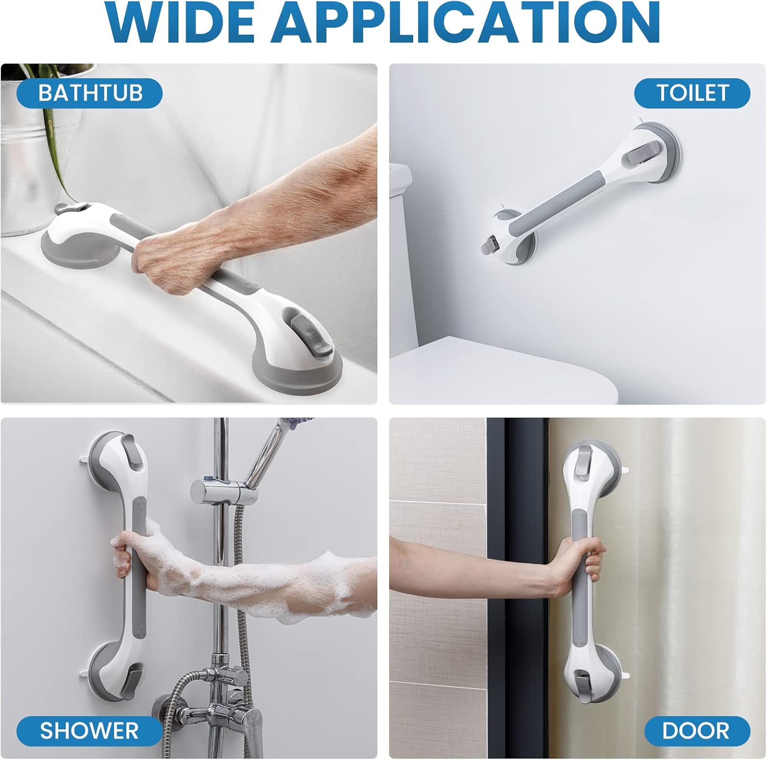 LEVERLOC 2 Pack Grab Bars for Bathtubs and Showers, Easy to Install Suction Shower Handles for Bathroom Removable Handrails for Seniors Elderly Heavy Duty Safety Grip Waterproof Drill Free Gray - Image 8