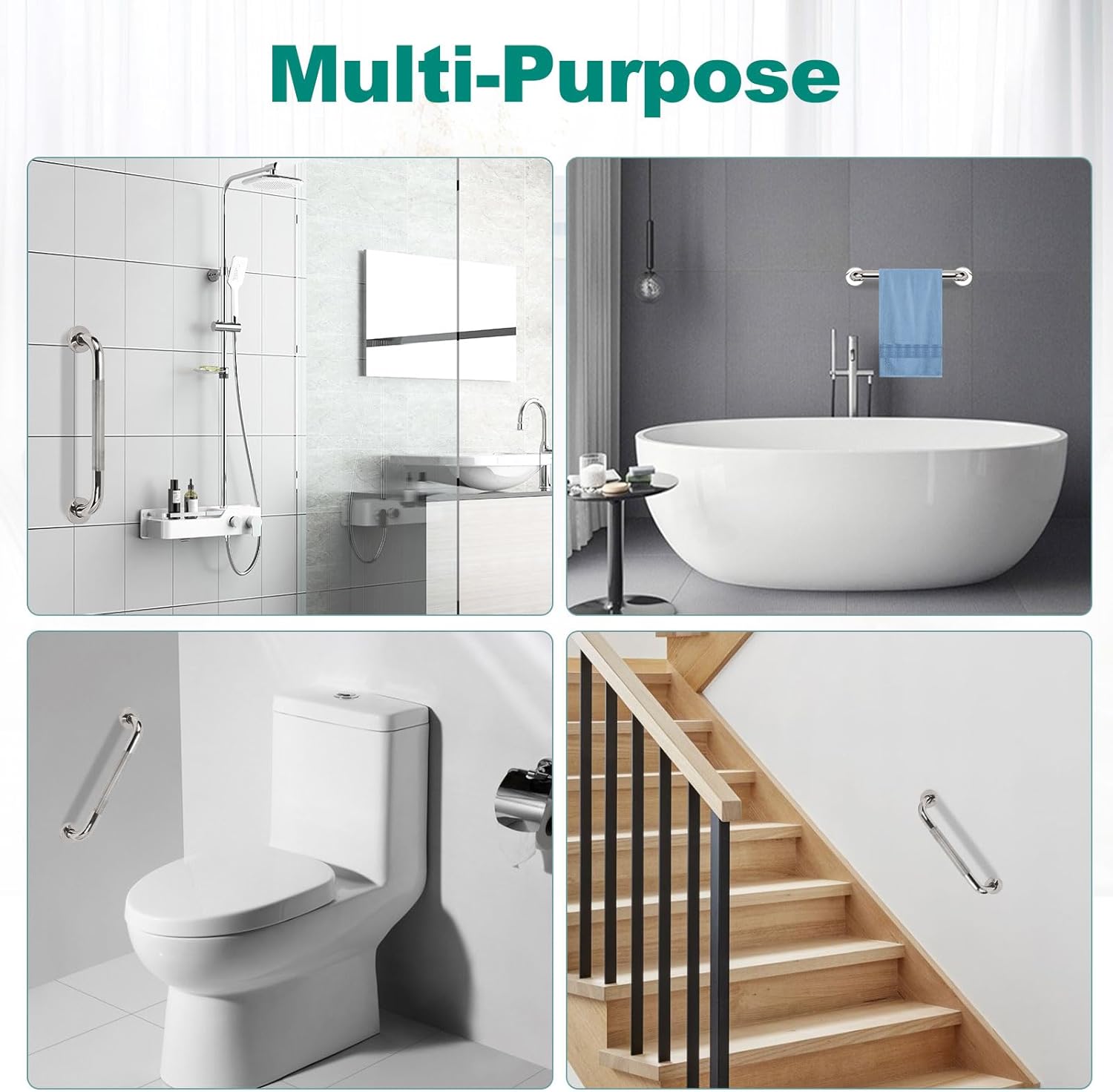 2 Pack 16 Inch Grab Bars for Bathtubs and Showers, Safety Bathroom Shower Grab Bars for Seniors Holds up to 500LBs, Handicap Grab Bars Stainless Steel, Anti Slip Shower Handle for Wall, Elderly - Image 7