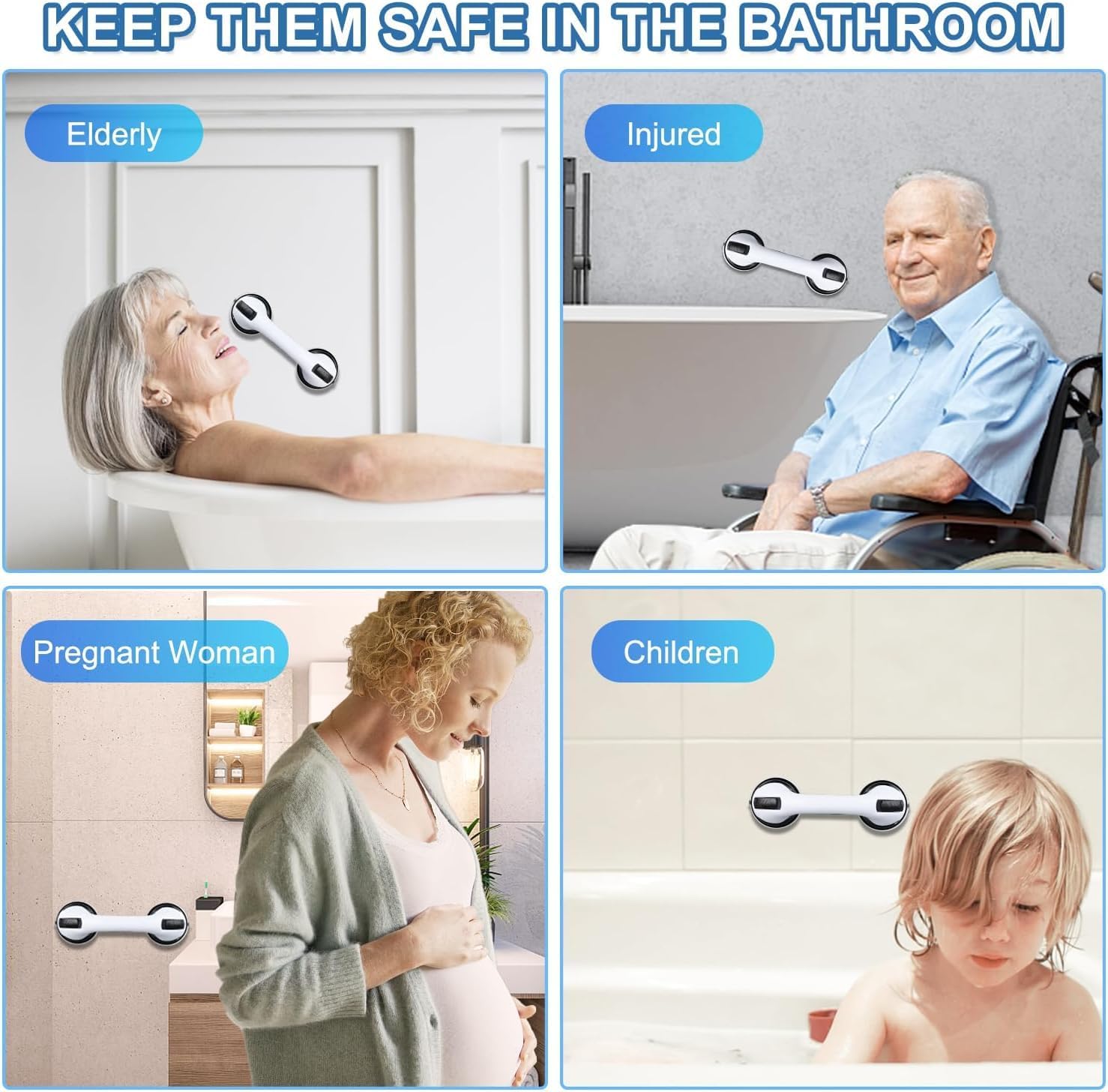 Grab Bars for Bathtubs and Showers, 2 Pack Shower Handle 12 Inch Strong Suction Shower Bar, Safety Bars for Shower Chair, Bathroom Grab Bar for Senior Black White - Image 7