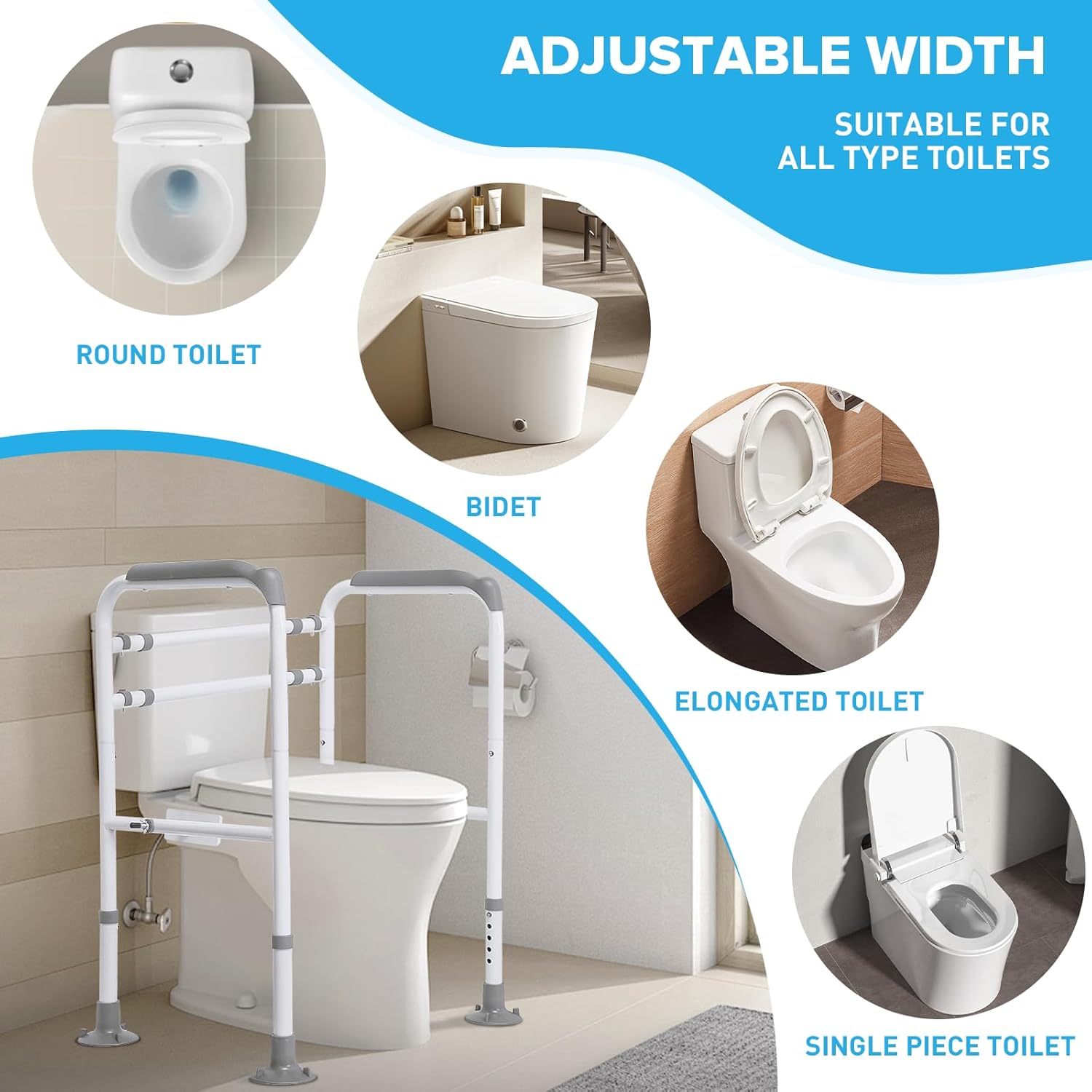 Toilet Safety Rails, Adjustable Toilet Safety Frame, Toilet Safety Rails for Seniors, Toilet Handles for Elderly and Disabled, Toilet Rails for Seniors, Toilet Rails,Elderly Assistance products, 600LB - Image 3