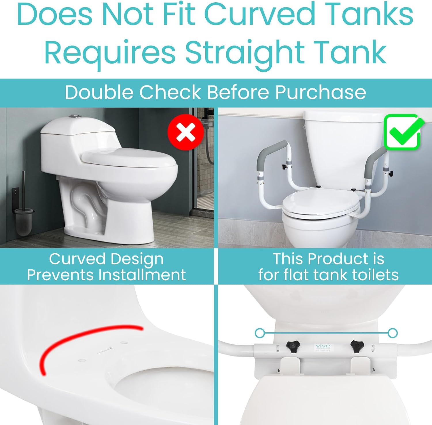 Vive Toilet Safety Rail - Adjustable Grab Bar - Compact Support Frame with Handrail for Bathroom Toilet Seat - Easy Installation for Handicap Senior Bariatrics, Elderly Balance - Padded Hand Armrest - Image 9