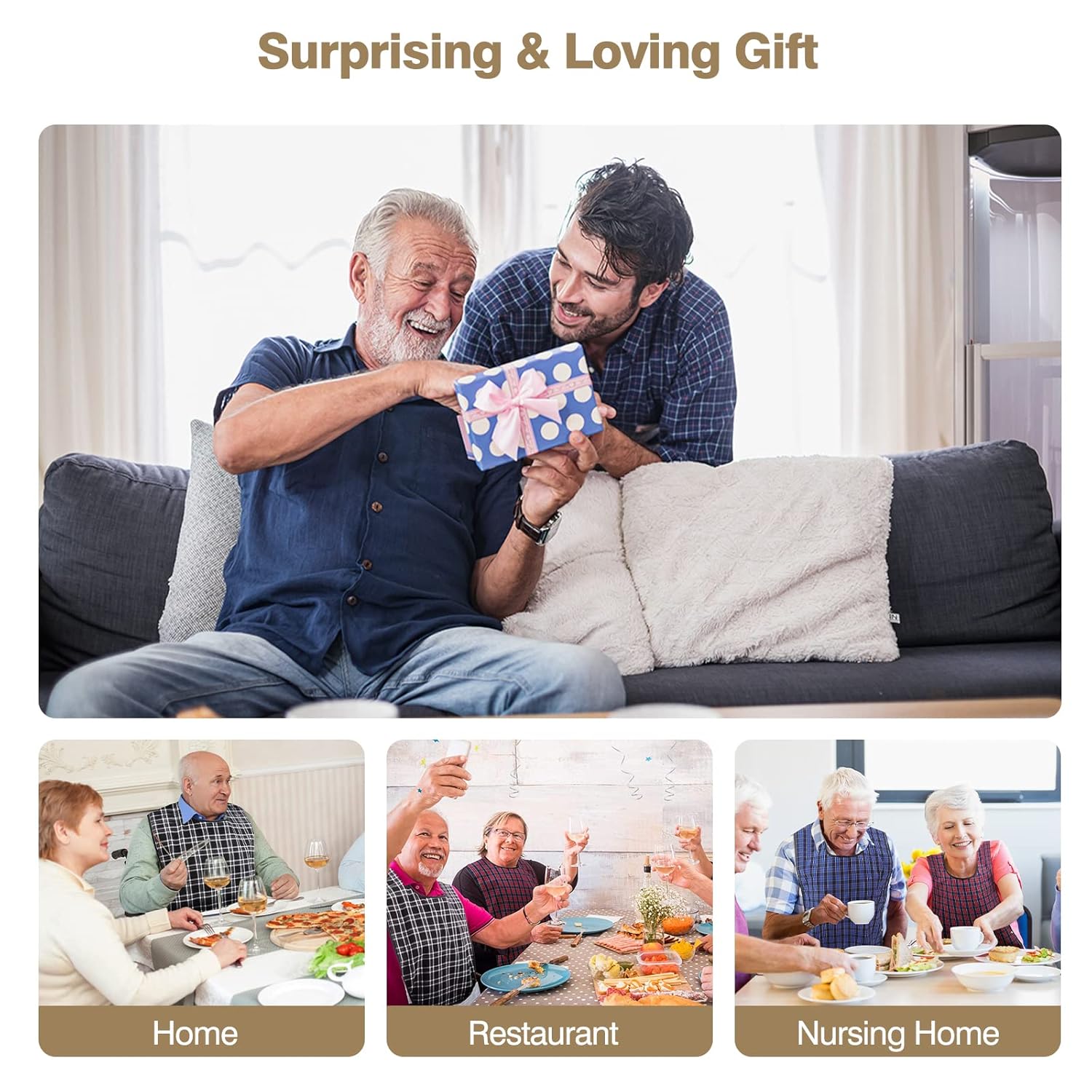 Adult Bibs, 3 Pcs Washable Clothing Protector with Crumb Catcher for Eating, Reusable Waterproof Large Feeding Adult Bibs for Men Women Elderly Senior, Black/Red/Blue - Image 6