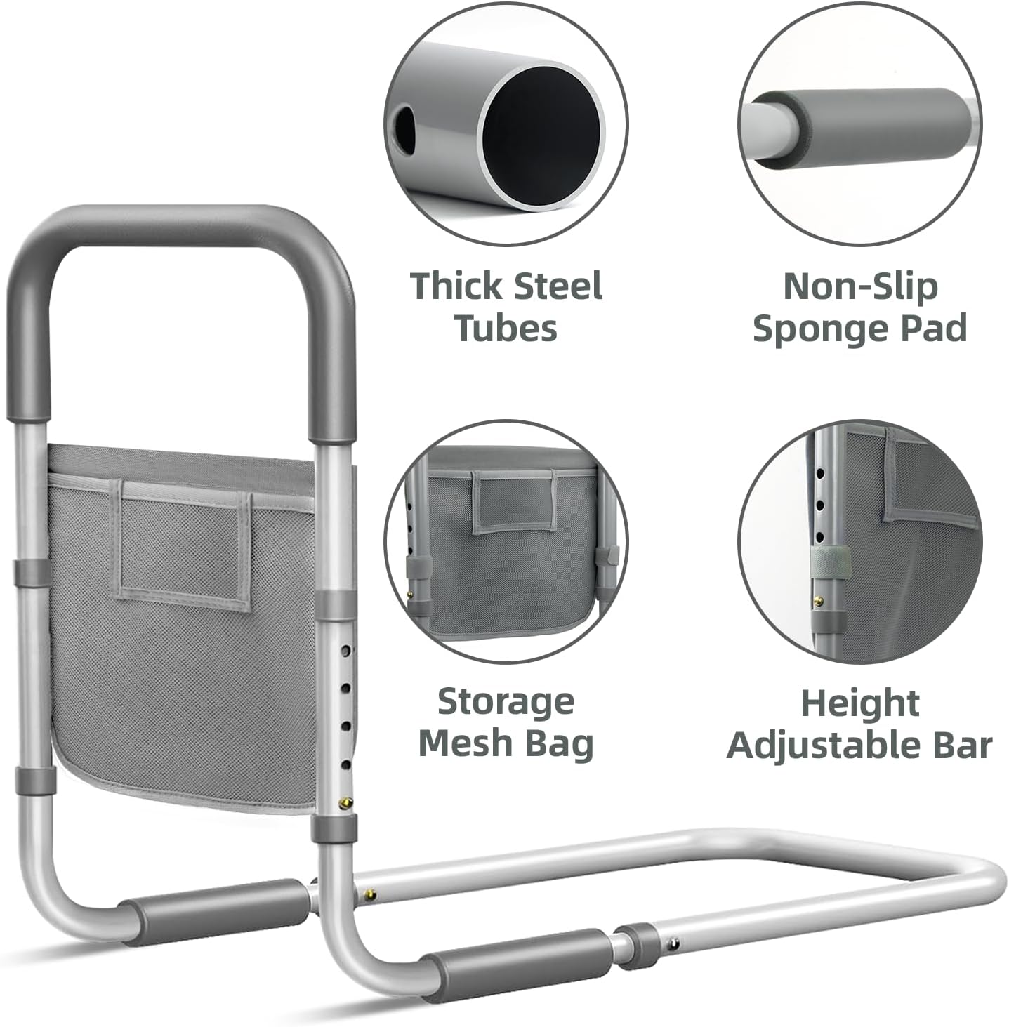 Bed Rails for Elderly Adults Safety: Adjustable Bed Assist Rails for Seniors & Patients with Storage Bag - Bedside Rail Handle Support Bar Bed Guard Rails - Fits King Queen Full Twin Medium - Image 6