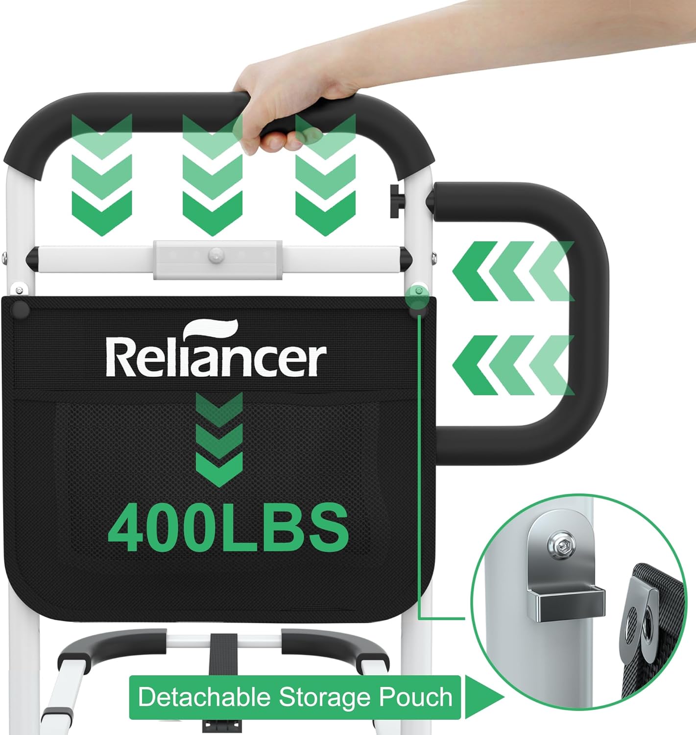 RELIANCER Bed Safety Rail for Elderly Adults w/Support Leg & Motion Light,Dual Handle Assist Grab Bar for Seniors,Adjustable Bedside Support Railings,Bed Side Assist Guard Rail,Bedside Hand Guard Bar - Image 7