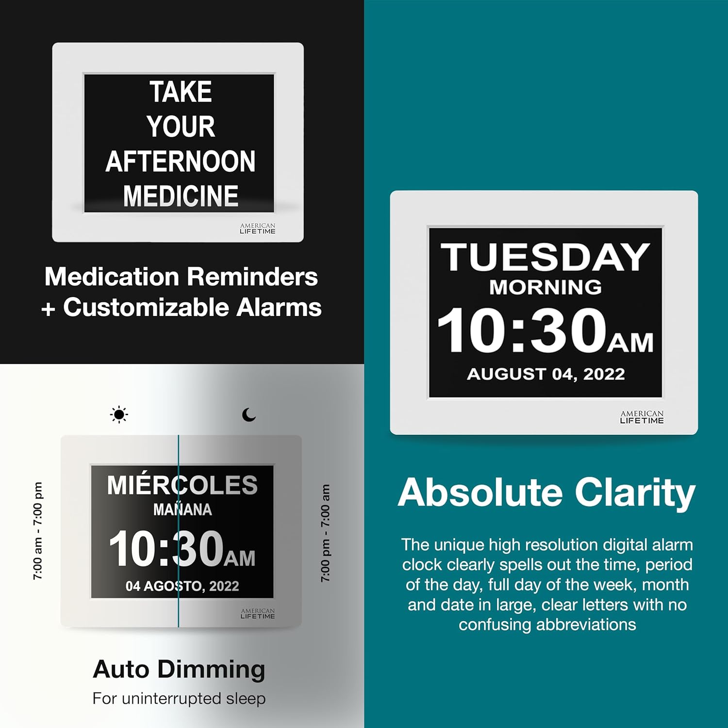 American Lifetime 【New 2024 Dementia Clock Large Digital Clock for Seniors, Digital Clock Large Display with Custom Alarms, Clock with Day & Date for Elderly, Large Number Digital Clock White - Image 4