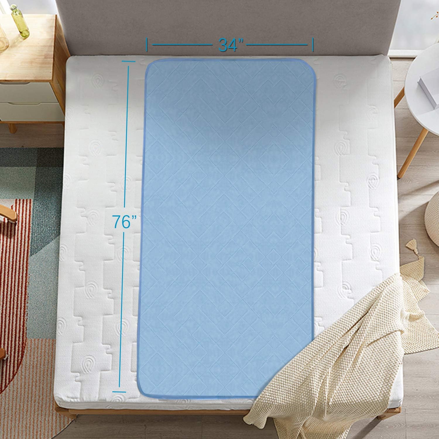 Hospital Bed Pads 34'' x 76'', 2 Pack Non-Slip Waterproof Sheet and Mattress Pad Protector, Washable Bed Wetting Incontinence Chucks Pads for Kids, Elderly Seniors, Blue - Image 5