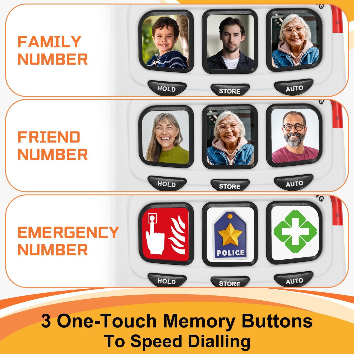 Uvital Big Button Phone for Seniors, White Senior Phone for Elderly Landline, Black Big Buttons Corded Landline Telephone for Home - Amplified Ringer with Loud Speaker for Hearing Impaired - Image 3