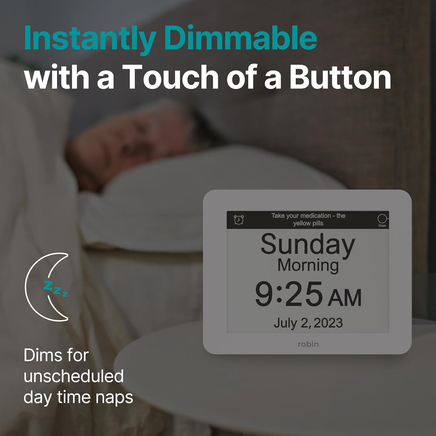 Robin Clock 2024 with Day and Date for Elderly, Clocks for Seniors, Dementia Clock, Digital Calendar Clock Elderly, Bedside Clocks Seniors, Alzheimers Products, Dementia Clocks Extra Large, Brown Wood - Image 5