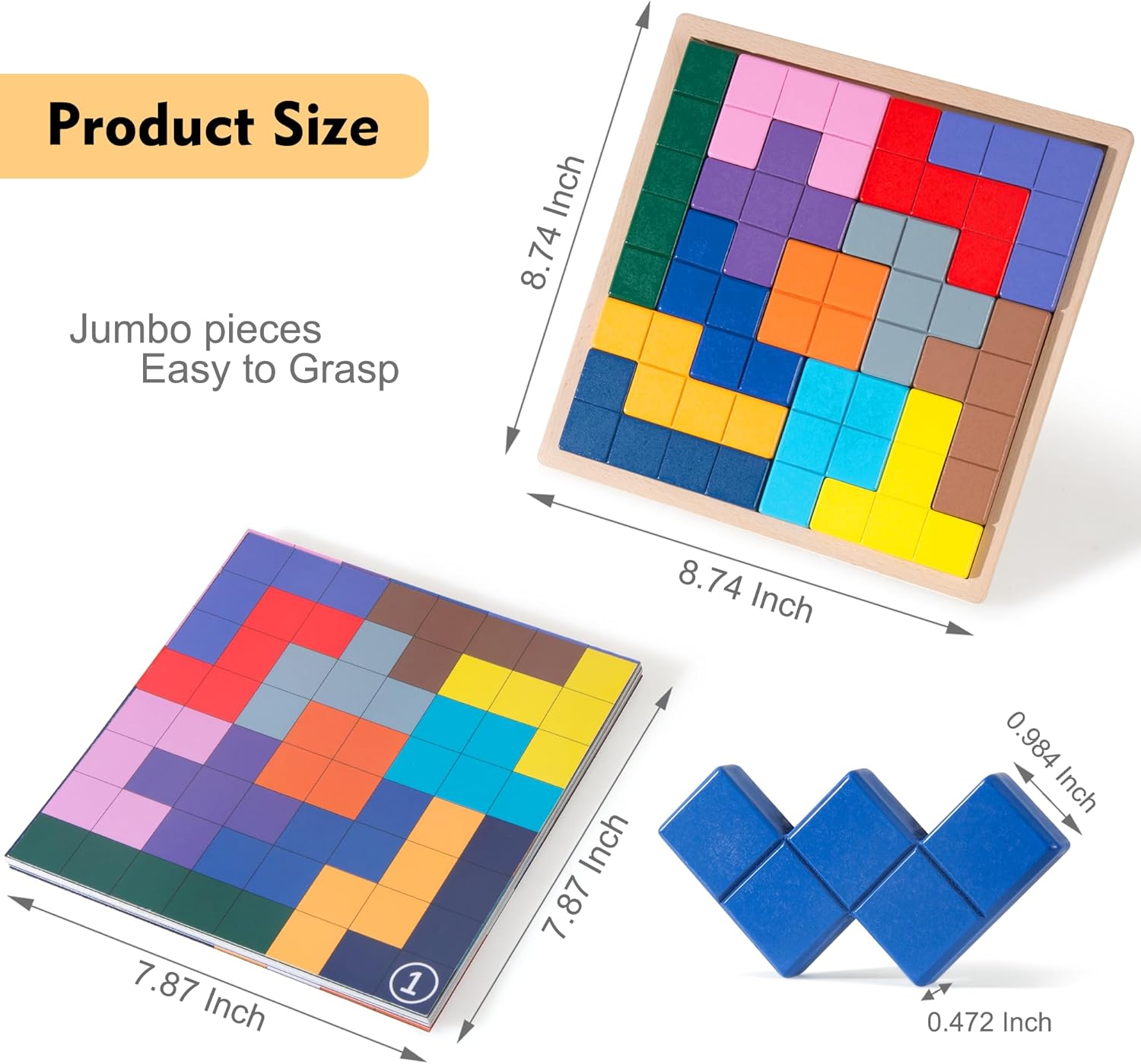 Dementia Products for Elderly, Wooden Tiles Matching Game with 40 Templates, Dementia Activities for Seniors, Easy Memory Games for Alzheimer's, Large Puzzle Pattern Blocks - Image 7