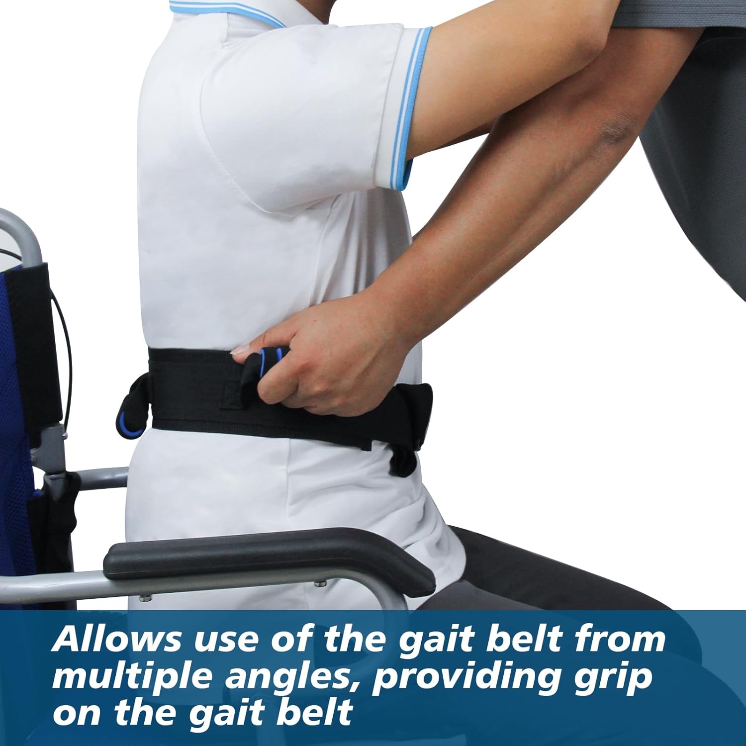 Gait Belt with Handles, Transfer Belt for Elderly, Patient Gait Belts, Transfer Belt Assist, Gait Belts for Seniors, Upgraded Using Rubber Handles (Blue) - Image 2