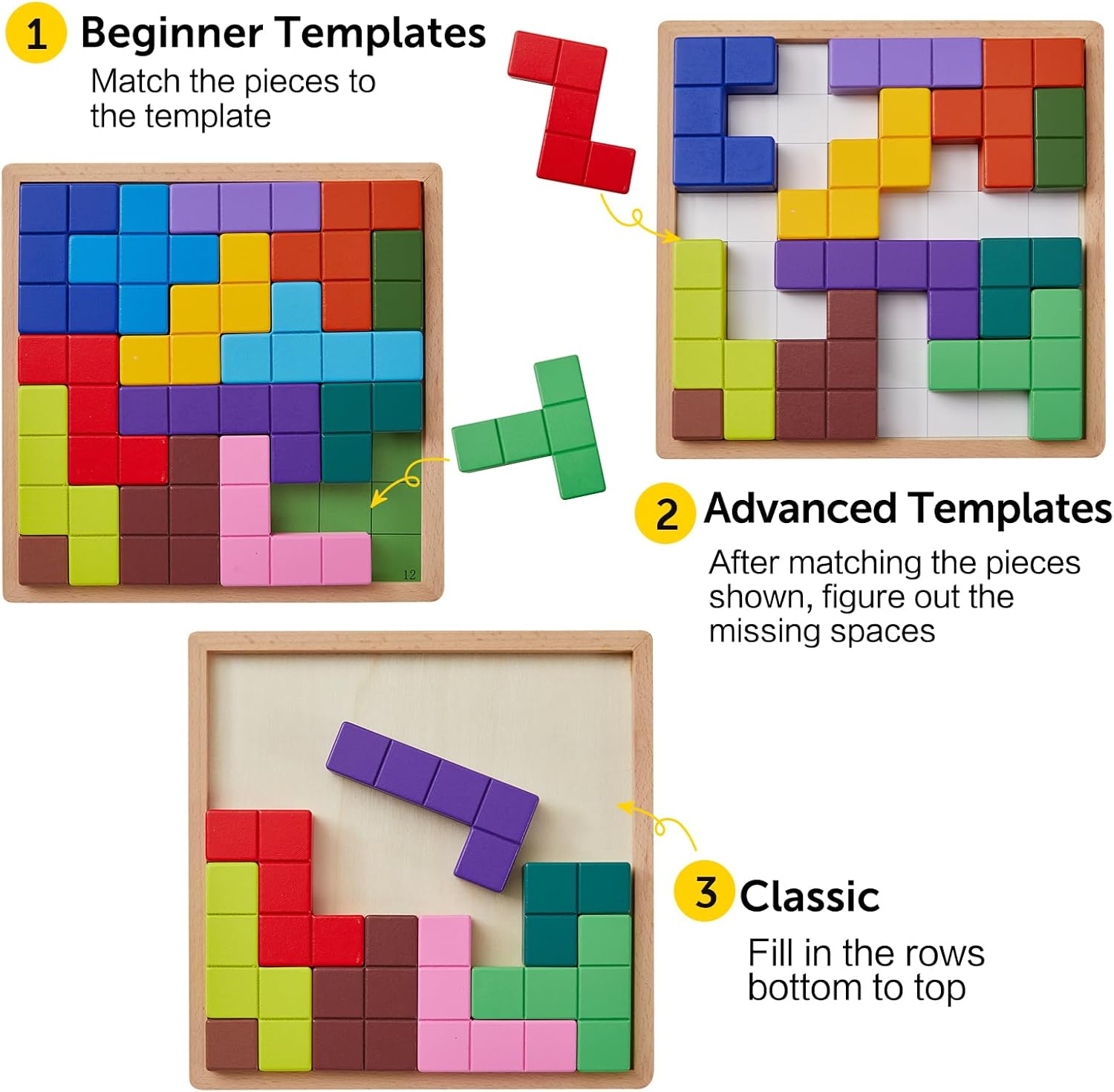 Dementia Products for Elderly, 15 Wooden Tiles Matching Dementia Activities for Seniors, Easy Memory Games for Alzheimer's, Cognitive Craft Gifts, Large Puzzle Pattern Blocks for Elderly - Image 3