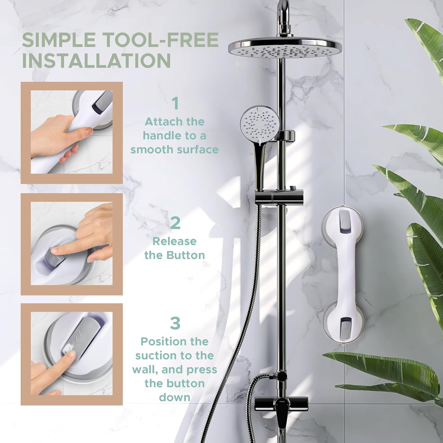 Grab Bars for Bathtubs and Showers, 12 Inch Shower Handle 2 Pack Shower Handles for Elderly Suction Cup, Handicap Seniors Safety Bathroom Bath Grip - ONLY for Tiles Glass & Hard Plastic - Image 3