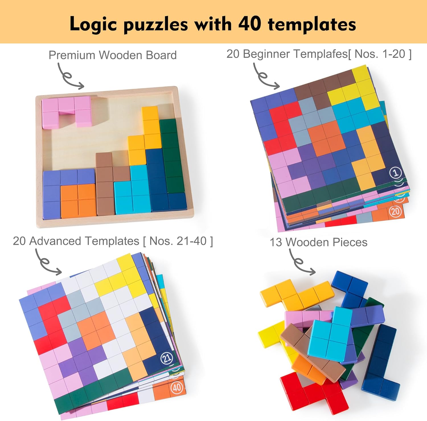 Dementia Products for Elderly, Wooden Tiles Matching Game with 40 Templates, Dementia Activities for Seniors, Easy Memory Games for Alzheimer's, Large Puzzle Pattern Blocks - Image 4