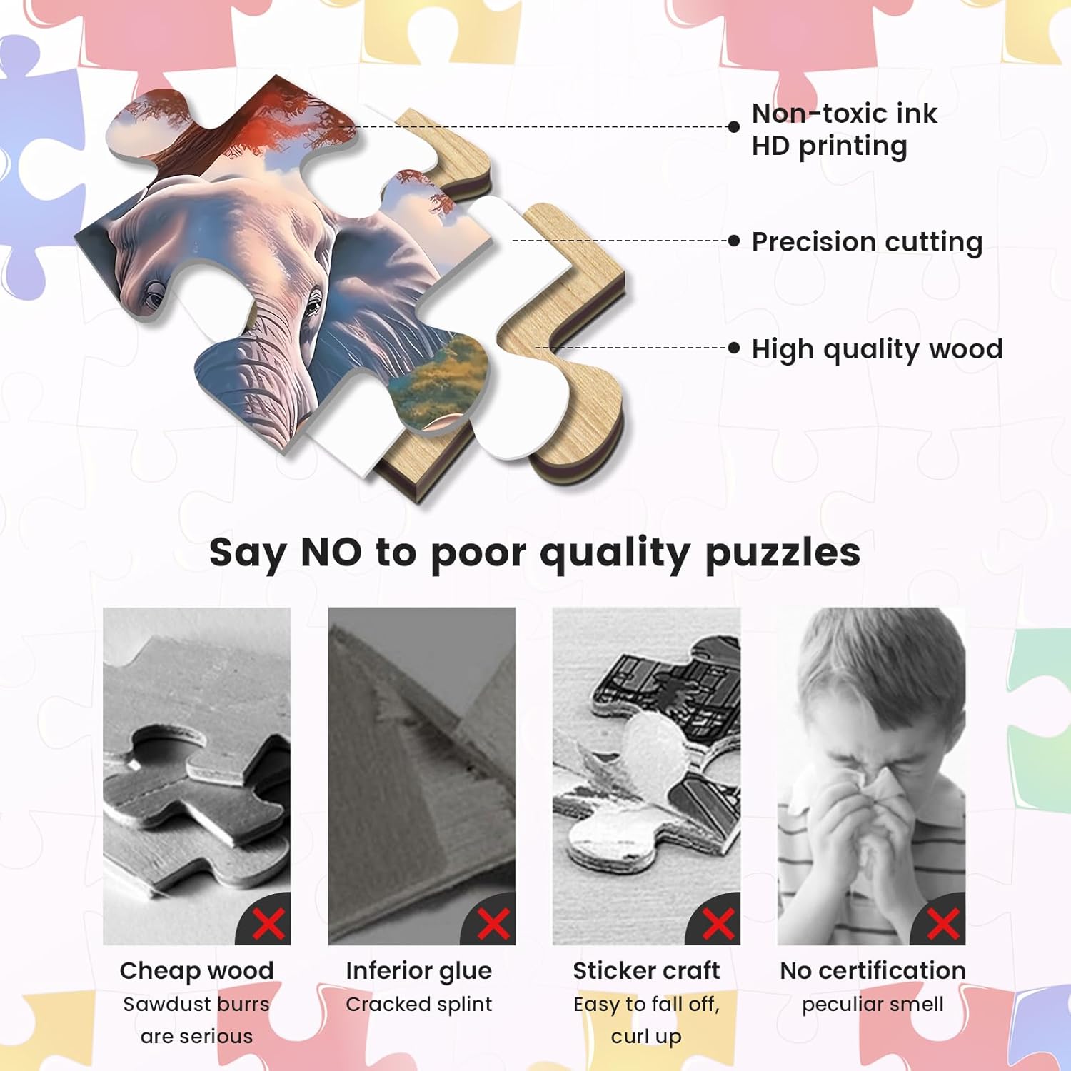 100 Piece Big Piece Jigsaw Puzzle for Seniors Elephant Forest Dementia Large Piece Puzzles for Seniors- Alzheimer's Activity for Adults Puzzle- Best Memory Game for Patiens in Nursing Home 15" x 19" - Image 3