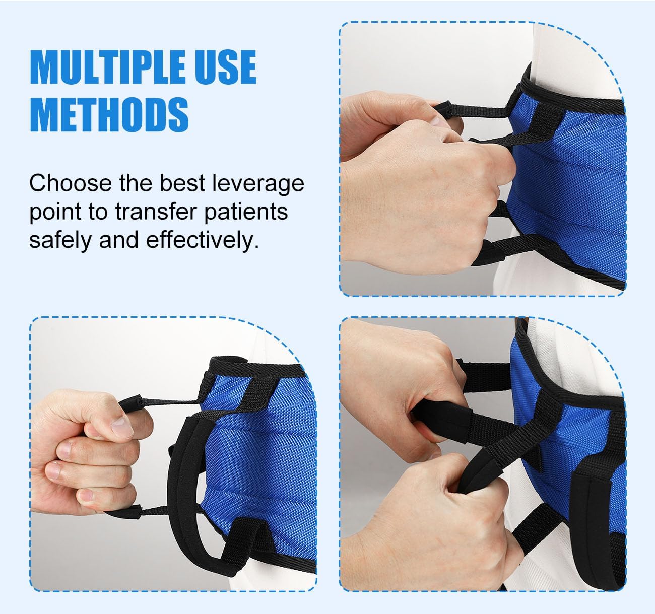 Rhino Valley Gait Belt Transfer Belt for Senior with 7 Handles, Lift Belt with Quick Release Buckle, 59" Anti-Slip Transfer Belt for Elderly, Medical Nursing Safety Patient Assist, Blue & Black - Image 3