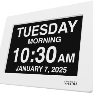 American Lifetime 【New 2024 Dementia Clock Large Digital Clock for Seniors, Digital Clock Large Display with Custom Alarms, Clock with Day & Date for Elderly, Large Number Digital Clock White