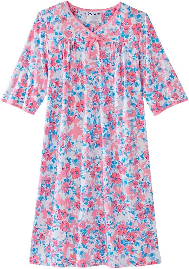Silverts Open-Back Hospital Gowns for Women – Comfortable, Dignified, Easy Dressing for Seniors & Patients - 2/3 Sleeve