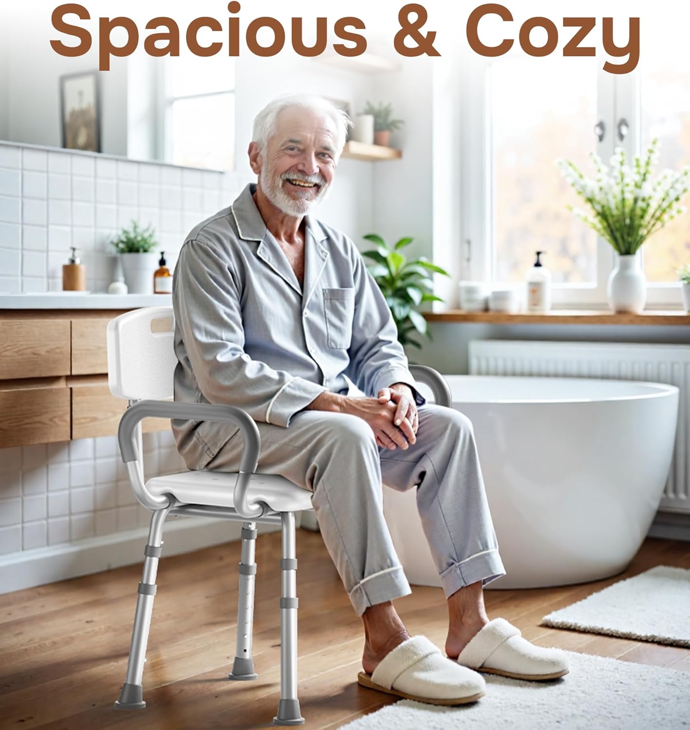 Shower Chair for Inside Shower with Arms and Back, FSA/HSA, Height Adjustable Shower Chair for Elderly and Disabled with Enhanced Non-Slip Feet, 400 lbs Heavy Duty Shower Seat for Seniors - Image 7