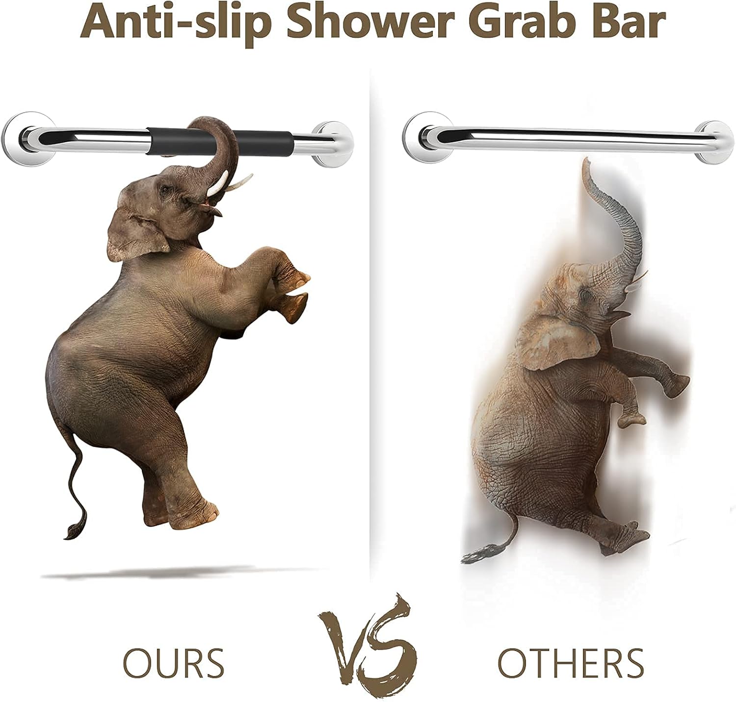 2 Pack Grab Bars for Bathroom, 16 Inch Anti Slip Bathroom Handicap Grab Bars for Showers, Safety Bath & Shower Grab Bar for Seniors, Shower Handles for Elderly, Tesuchan - Image 3