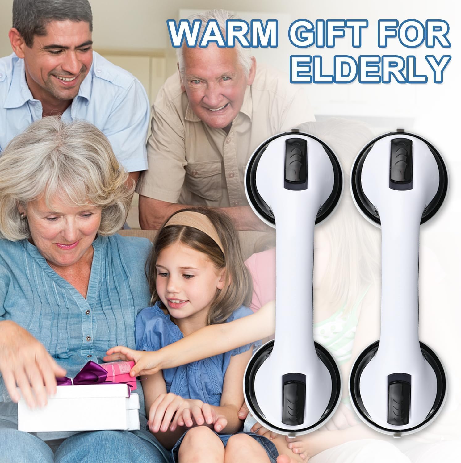 Grab Bars for Bathtubs and Showers, 2 Pack Shower Handle 12 Inch Strong Suction Shower Bar, Safety Bars for Shower Chair, Bathroom Grab Bar for Senior Black White - Image 8