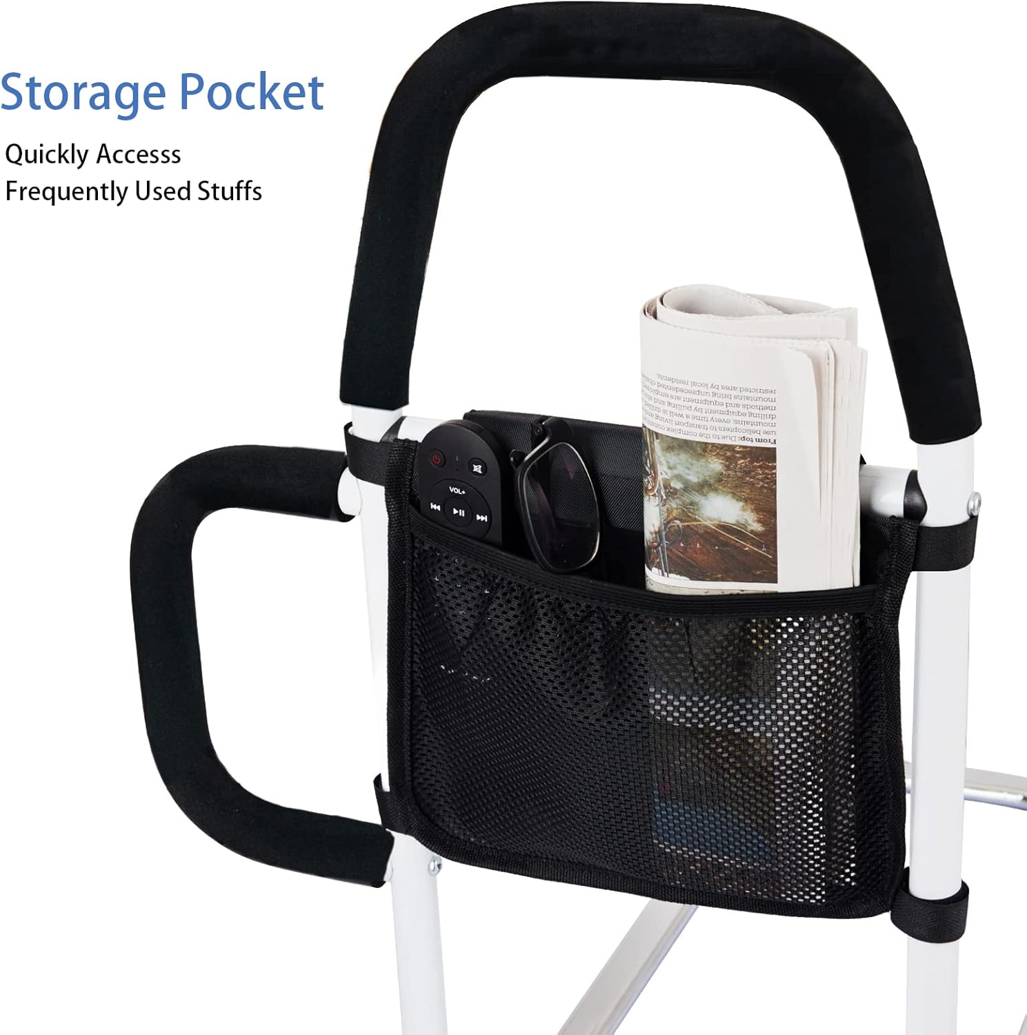 Bed Rails for Elderly Adults - Bed Assist Rail with Dual Grab Handles for Easily Getting in & Out of Bed, Bed Rail with Storage Pocket, fits King, Queen, Full, Twin, 300lbs - Image 4