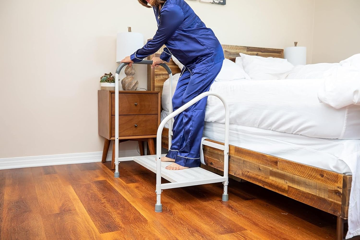 Step2Bed Bed Rails For Elderly with Adjustable Height Bed Step Stool & LED Light for Fall Prevention - Portable Medical Step Stool comes with Handicap Grab Bars making it easy to get in and out of bed - Image 6