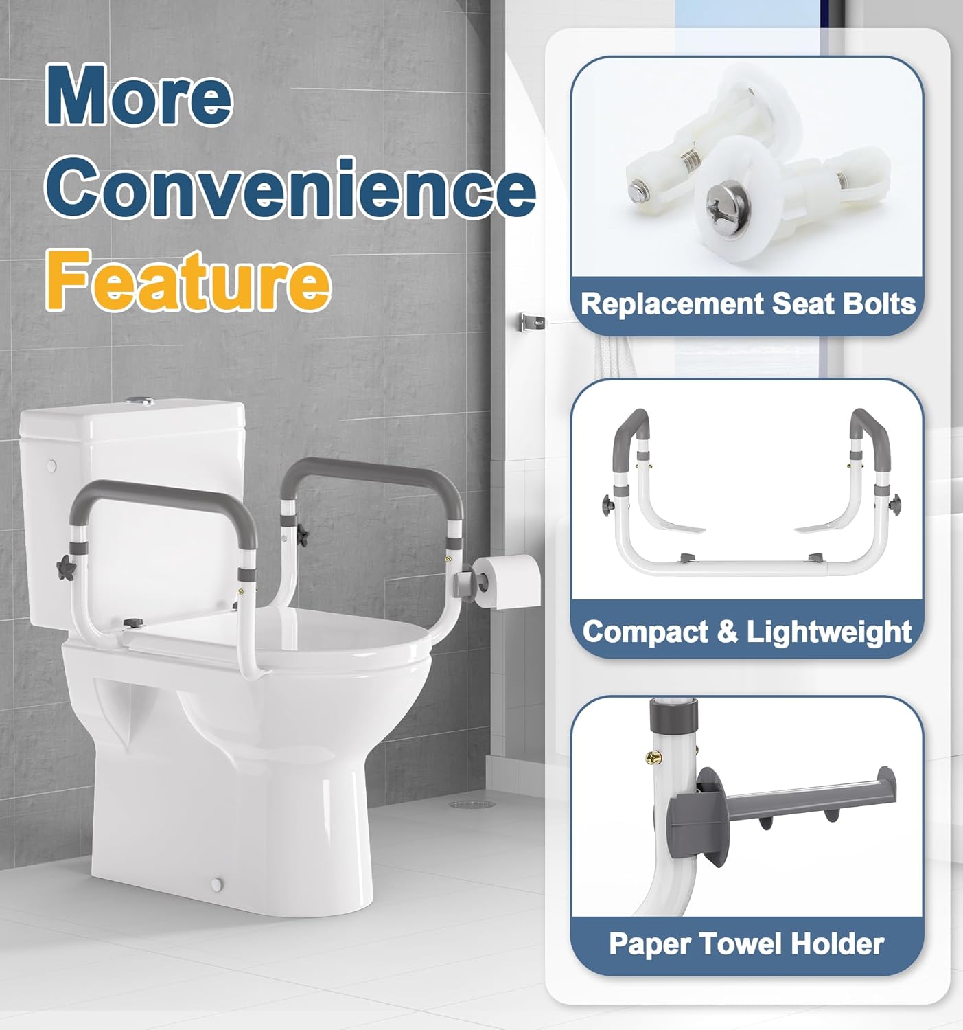 FSA/HSA Eligible Toilet Safety Rail for Seniors, Compact Toilet Assistance Rails for Elderly, 350lb Toilet Safety Frame Adjustable Toilet Support Rails for Handicap and Disabled - Gray - Image 7