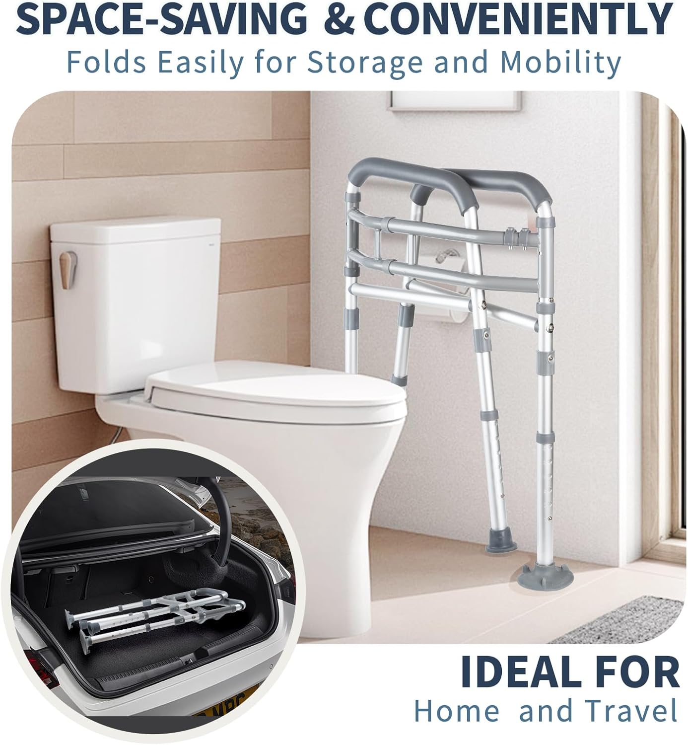 Toilet Safety Rails for Seniors & Disabled - Adjustable, Foldable, Tool-Free Assembly, 350 lbs Capacity - Image 7