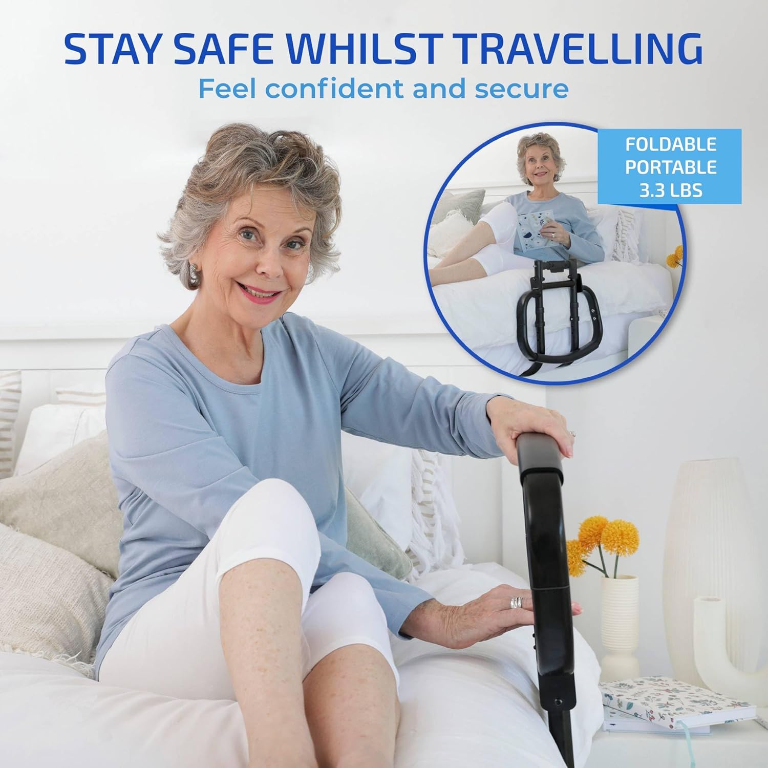 Sturdy Bed Rails for Elderly Adults Safety - Foldable & Adjustable Bed Rail - Supports up to 330lbs - Free Motion Light & Storage Bag - Fit King, Queen, Full, Twin - Bed Guard Rail for Seniors WELLORA - Image 9