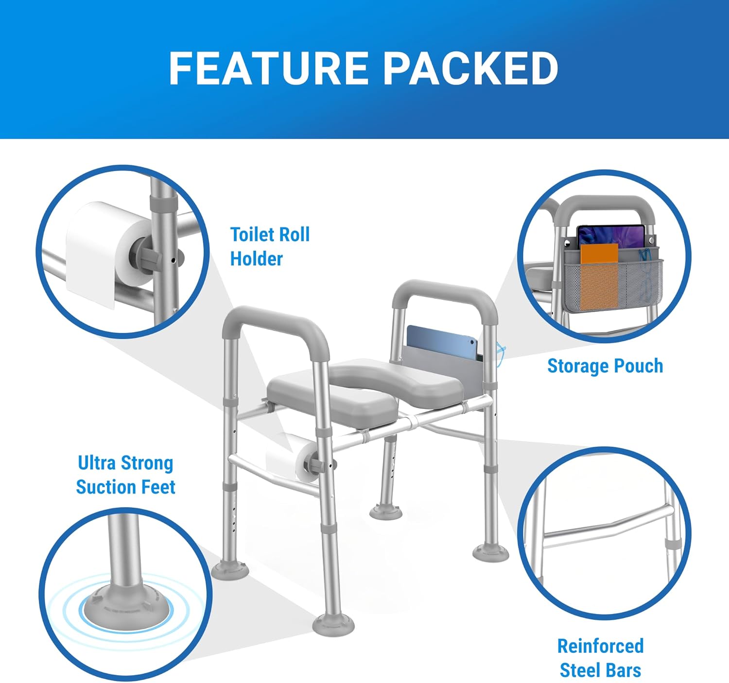 Sliq Toilet Seat Risers for Seniors, Raised Handicap Toilet Seat with Handles Over Toilet, 400 Lbs Capacity High Toilet Riser with Handles for Elderly Adults, Handicap, and Pregnant - Image 4