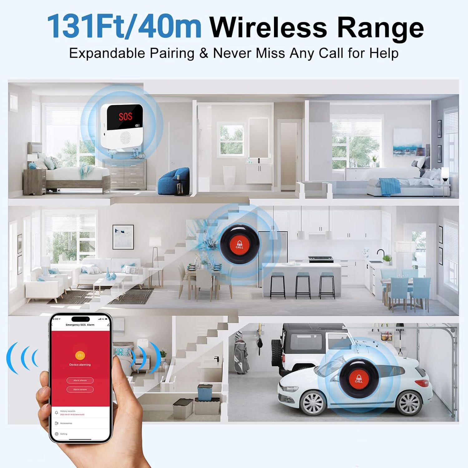 WiFi Smart Wireless Caregiver Pager Call Button Emergency Alert System Life Alert Button for Elderly Patient Seniors Disabled 3 SOS Panic Button 1 Receiver(Only Supports 2.4GHz & No Monthly Fee) - Image 4