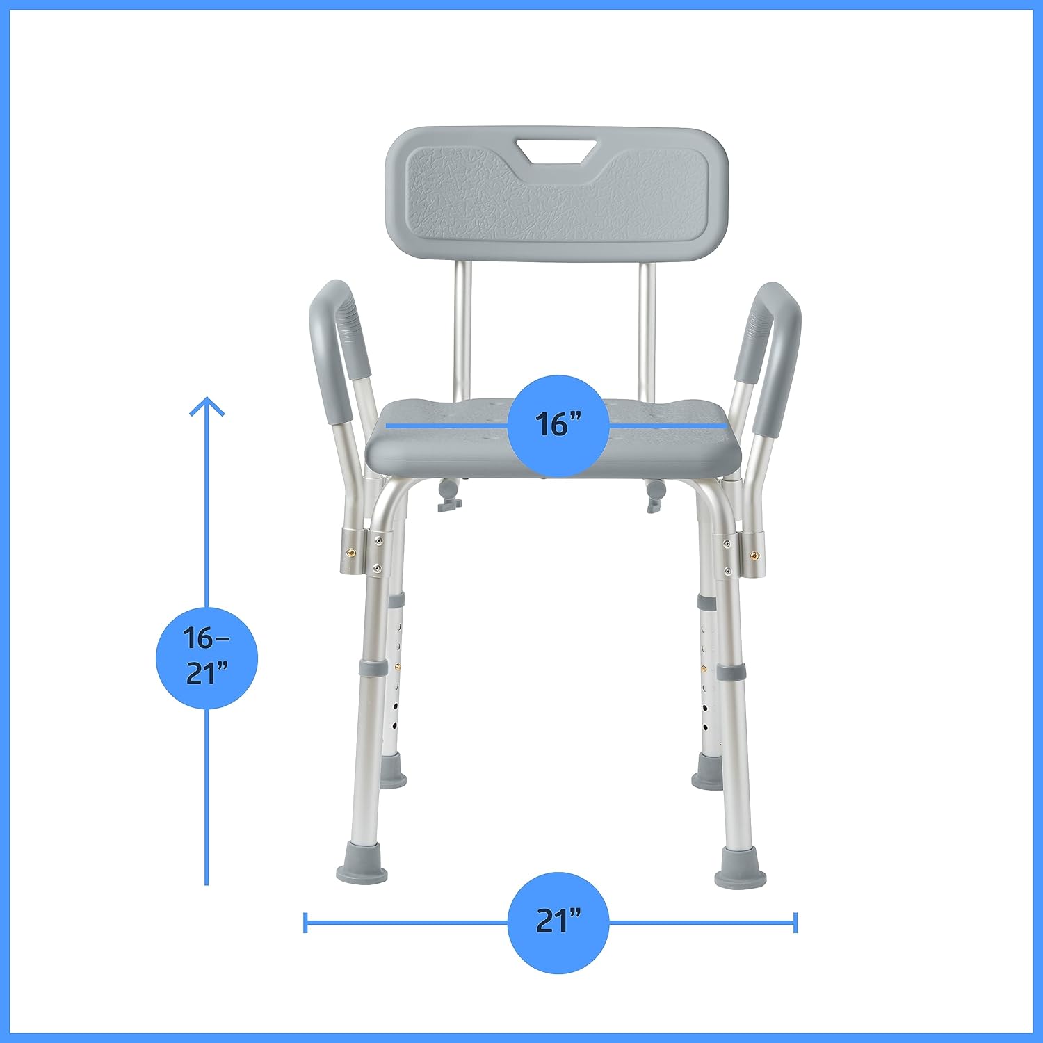 Medline Shower Chair with Backrest and Padded Armrests - 350 lb. capacity, Bath Bench, Seat, Stool for Independent Adult, Seniors, Elderly & Disabled Patients, Grey - Image 2