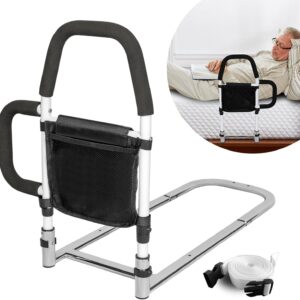 Bed Rails for Elderly Adults with Storage Pocket, Bed Assist Rail with Dual Grab Bars for Easily Getting in & Out of Bed, Bed Rail Fits King, Queen, Full, Twin Bed, Support Up to 300lbs