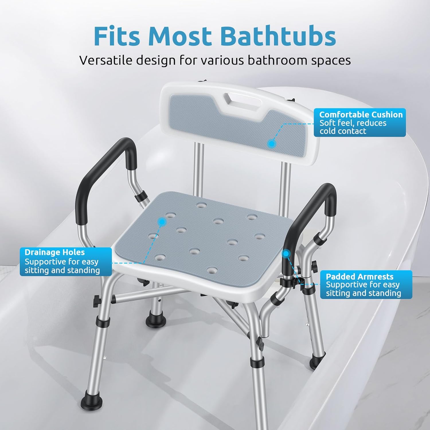 Shower Chair for Inside Shower, BRITULIF 550 lbs Heavy Duty Shower Chair for Elderly and Disabled, Shower Seat FSA/HSA Eligible, 6 Height Adjustable, Ideal for Adult and Senior Bathroom Needs - Image 3