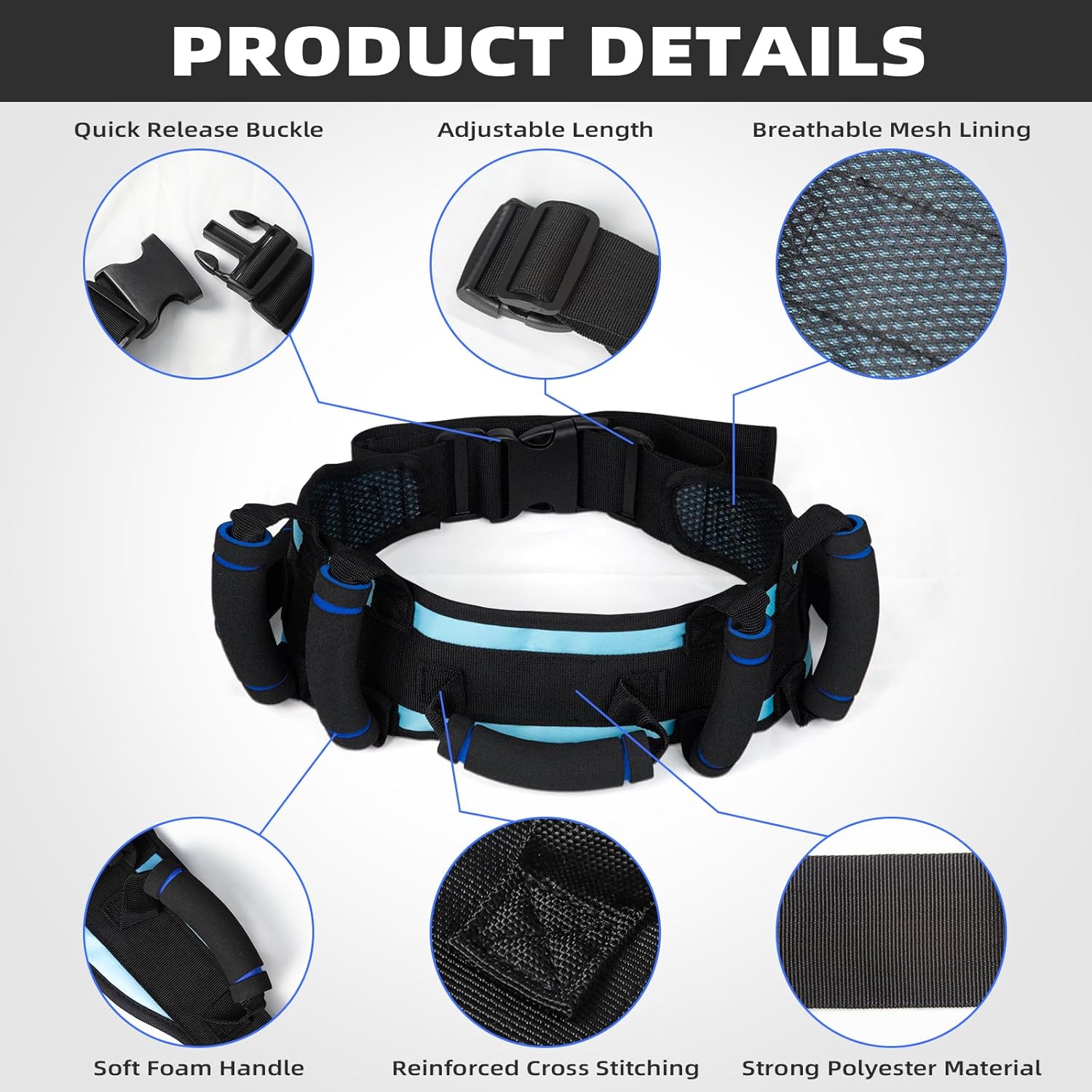 Gait Belts for Seniors, Gait Belt with Handles, Gate Belts Medical for Elderly, Transfer Belt for Elderly and Disabled, Lift Belt for Elderly Adults, Safety Medical Belt for Physical Therapy Handicap - Image 4