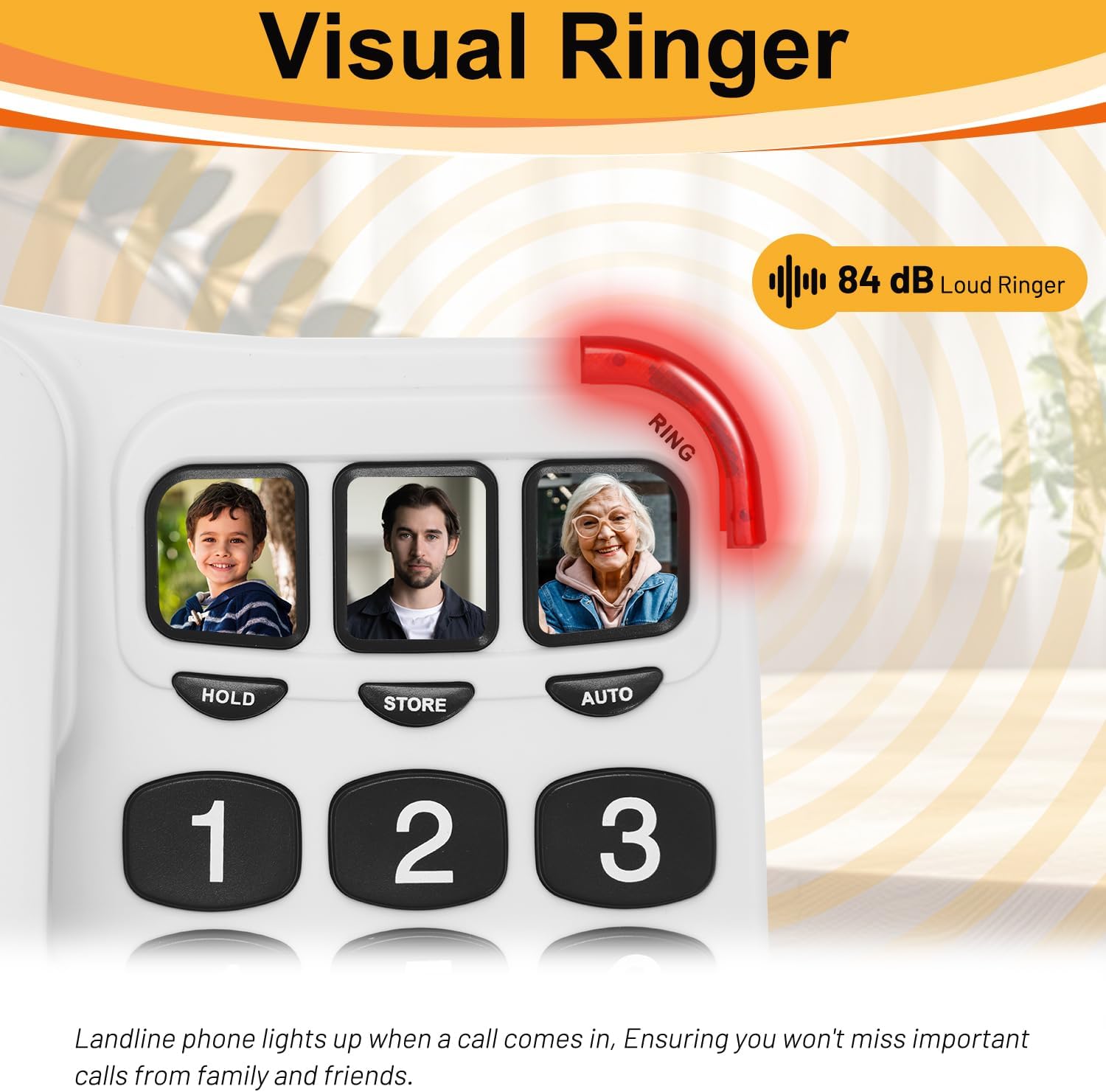 Uvital Big Button Phone for Seniors, White Senior Phone for Elderly Landline, Black Big Buttons Corded Landline Telephone for Home - Amplified Ringer with Loud Speaker for Hearing Impaired - Image 4