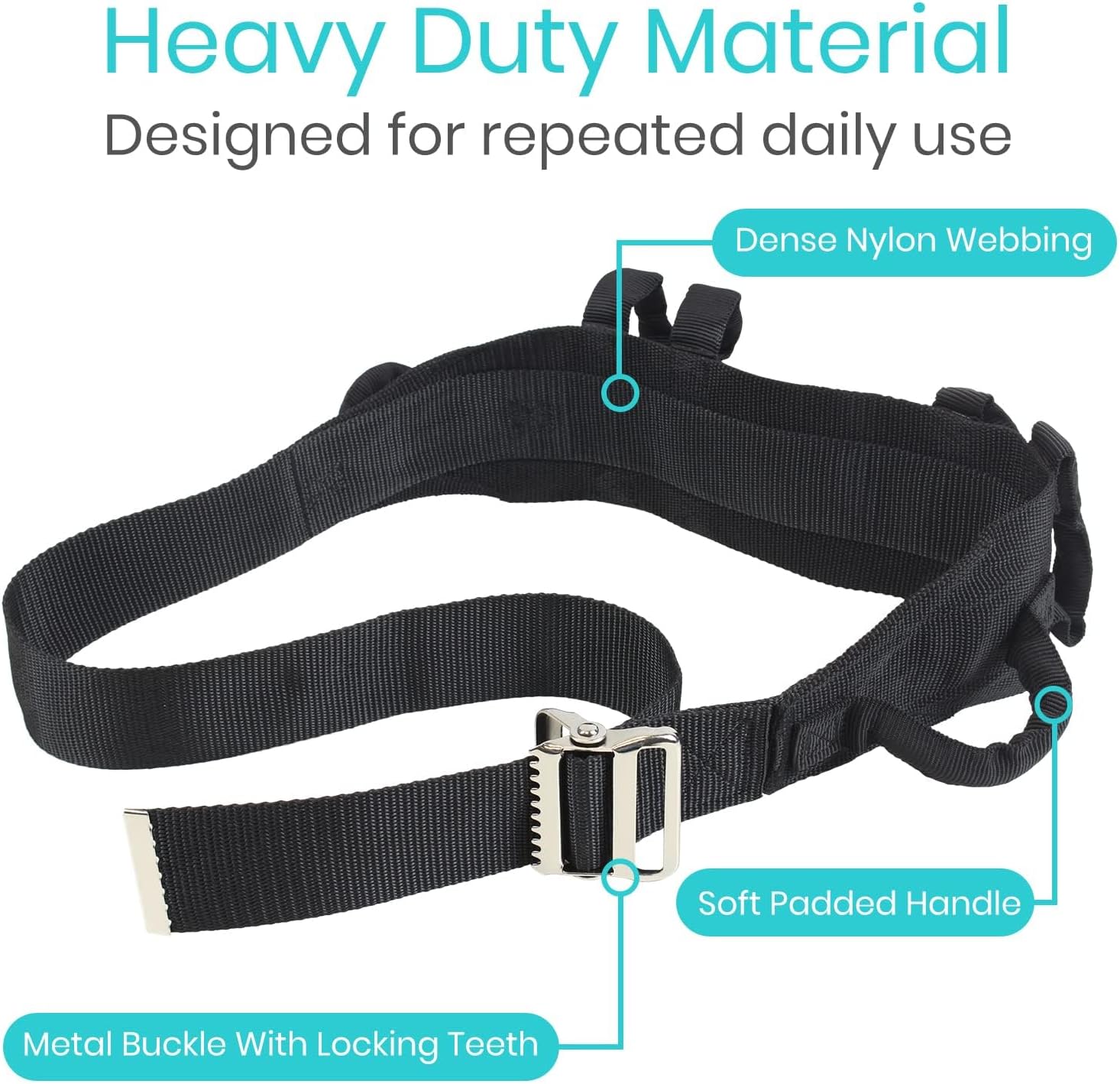 Vive Gait Belt (300lbs) Transfer Belt with Handles - Medical Nursing Safety Patient Assist - Bariatric, Elderly, Handicap, Physical Therapy - PT Gate Strap Quick Release Metal Buckle, Grabbing Teeth - Image 4