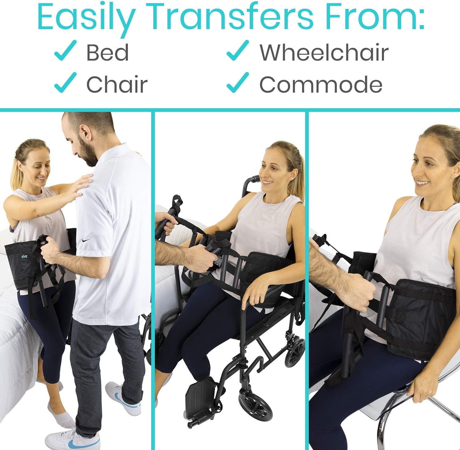 Vive Transfer Sling - Padded Assist Gait Belt - Heavy Duty Patient Lift with Straps - Mobility Standing and Lifting Aid for Disabled, Elderly, Seniors, Injured - Safely Move from Bed and Wheelchair - Image 7