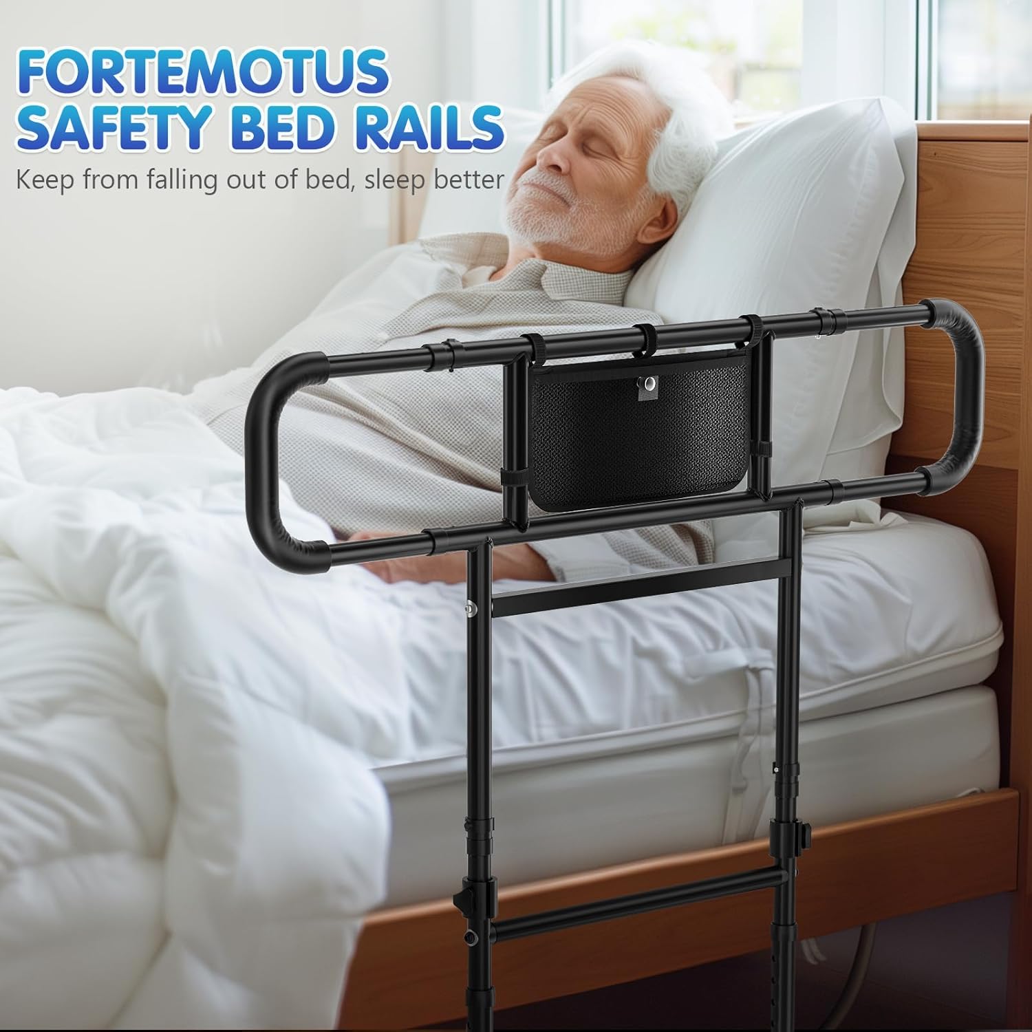 FORTEMOTUS Bed Rails for Elderly Adults Safety - Adjustable Heights& Extendable Bed Side Rail, Foldable Bed Assist Bar, Heavy Duty for Senior, Fits King, Queen, Full, Twin for 10~16'' Mattress - Image 9