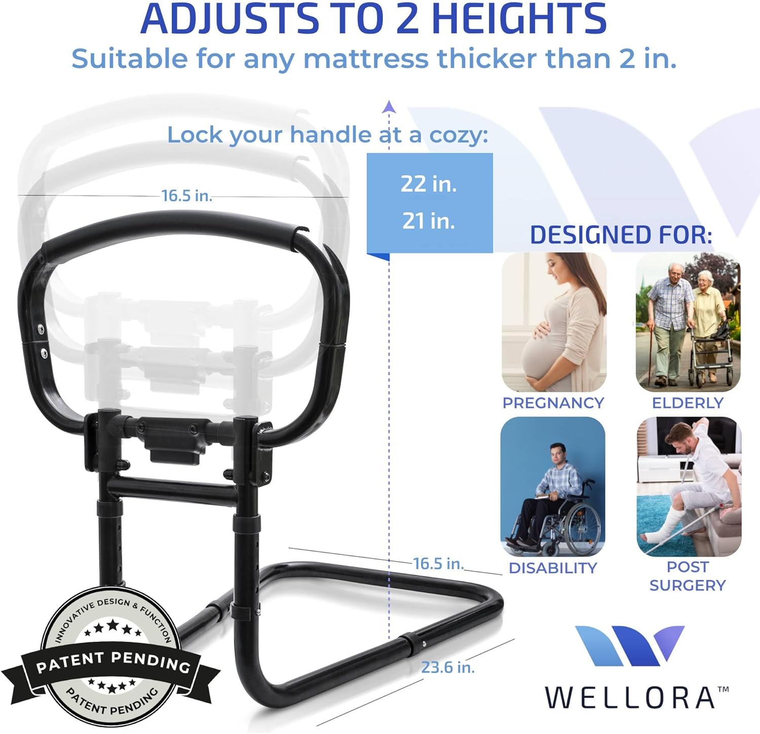 Sturdy Bed Rails for Elderly Adults Safety - Foldable & Adjustable Bed Rail - Supports up to 330lbs - Free Motion Light & Storage Bag - Fit King, Queen, Full, Twin - Bed Guard Rail for Seniors WELLORA - Image 5