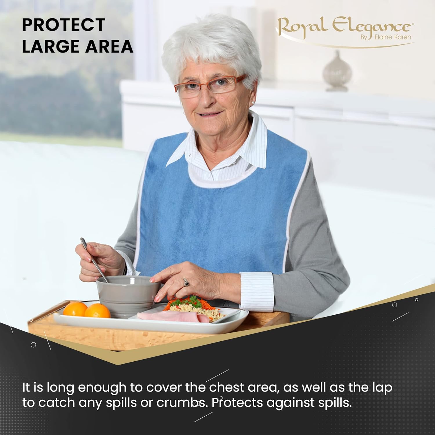 Elaine Karen 3 Pack Premium Adult Bibs - bibs for adults Men, Women; Eating Cloth for Elderly Seniors and Disabled, Adjustable, Terry bib Clothing Protectors, Machine Washable, Blue - Image 5