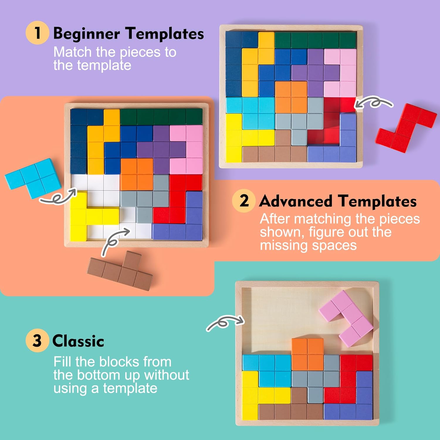 Dementia Products for Elderly, Wooden Tiles Matching Game with 40 Templates, Dementia Activities for Seniors, Easy Memory Games for Alzheimer's, Large Puzzle Pattern Blocks - Image 5