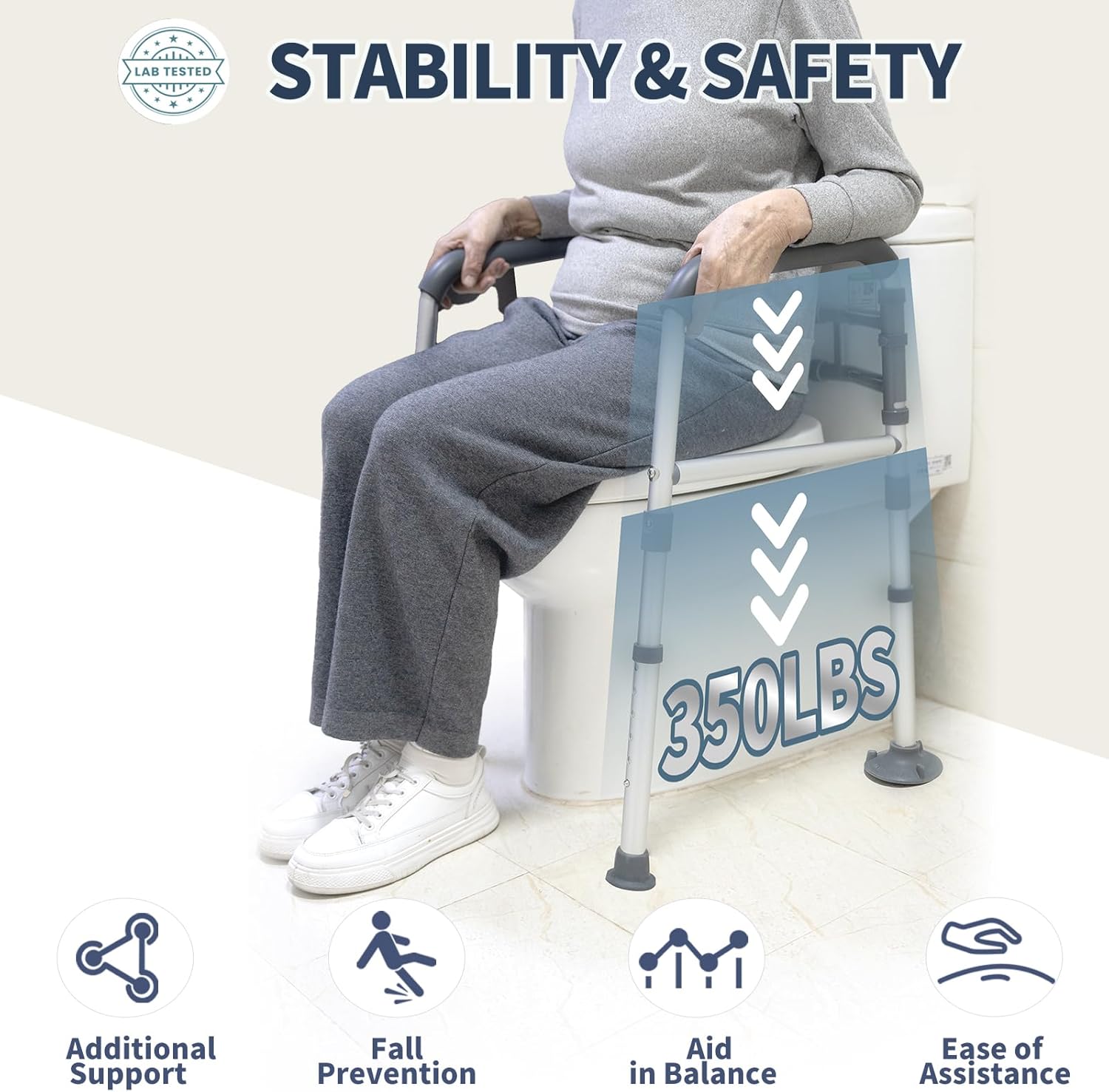 Toilet Safety Rails for Seniors & Disabled - Adjustable, Foldable, Tool-Free Assembly, 350 lbs Capacity - Image 6