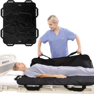 Bed Positioning Pad with Reinforced Handles 48" x 40" Lifting Turning Patient Sheet Transfer Blanket for Caregiver, Bedridden, Elderly, Black