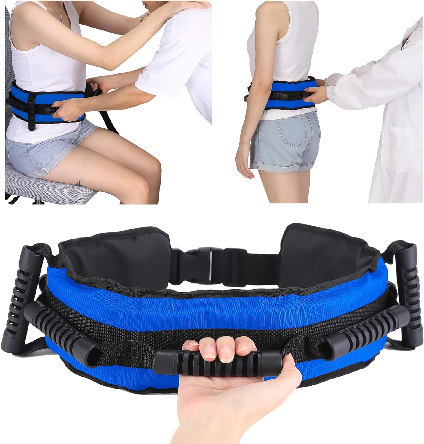 Gait Belt for Seniors, Transfer Belt with 7 Nylon Padded Handles, FSA HSA Eligible, Medical Belt for Lifting Patients, Safety Gait Belt for Elderly Easy to Use Quick Release Buckle(Blue)