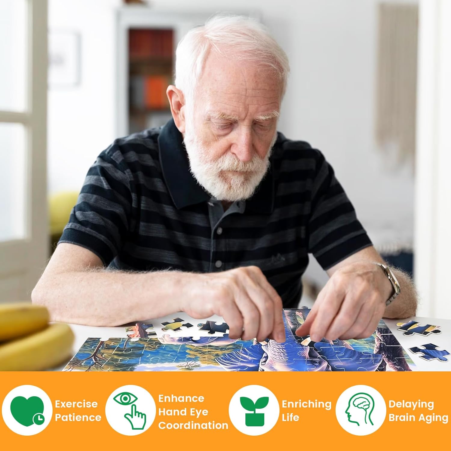 100 Piece Big Piece Jigsaw Puzzle for Seniors Elephant Forest Dementia Large Piece Puzzles for Seniors- Alzheimer's Activity for Adults Puzzle- Best Memory Game for Patiens in Nursing Home 15" x 19" - Image 4